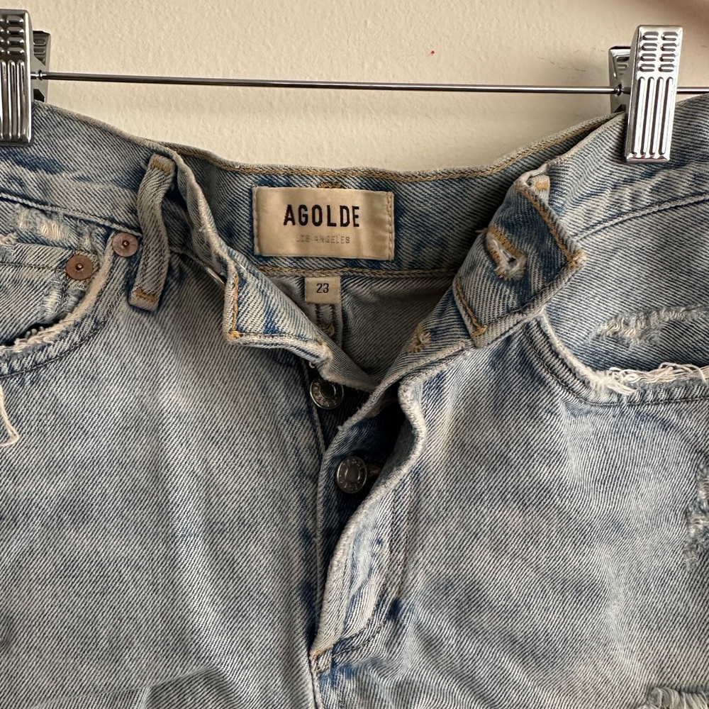 AGOLDE Frayed Hem Jean Shorts Light Blue SIZE 23 XXS 00 Extra SMALL Casual Tiny - Picture 4 of 4
